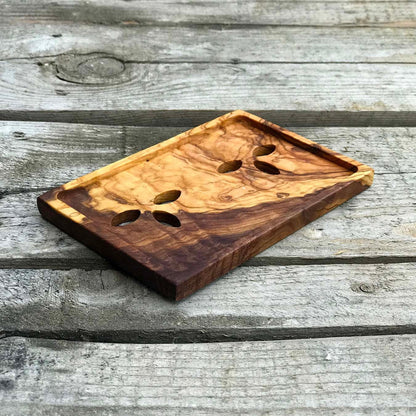 Olive Wood Soap Dish, Wooden Soap Holder with Leaf Shaped Holes