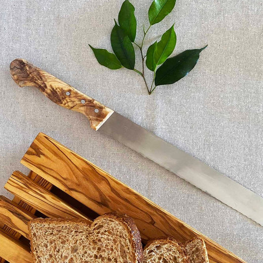 Olive Wood Handle Stainless Steel Bread Knife | Handmade, Durable, and Sharp Blade