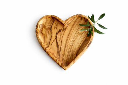 Olive Wood Heart Shape Plates, Wooden Valentine's Day Gift