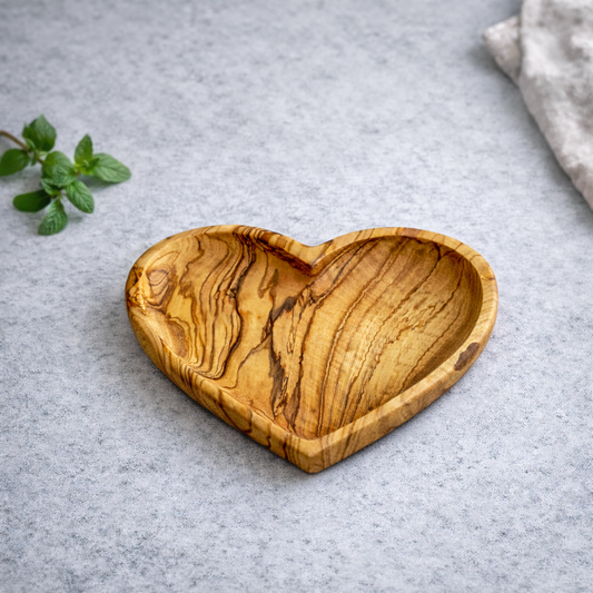 Olive Wood Heart Shape Plates, Wooden Valentine's Day Gift
