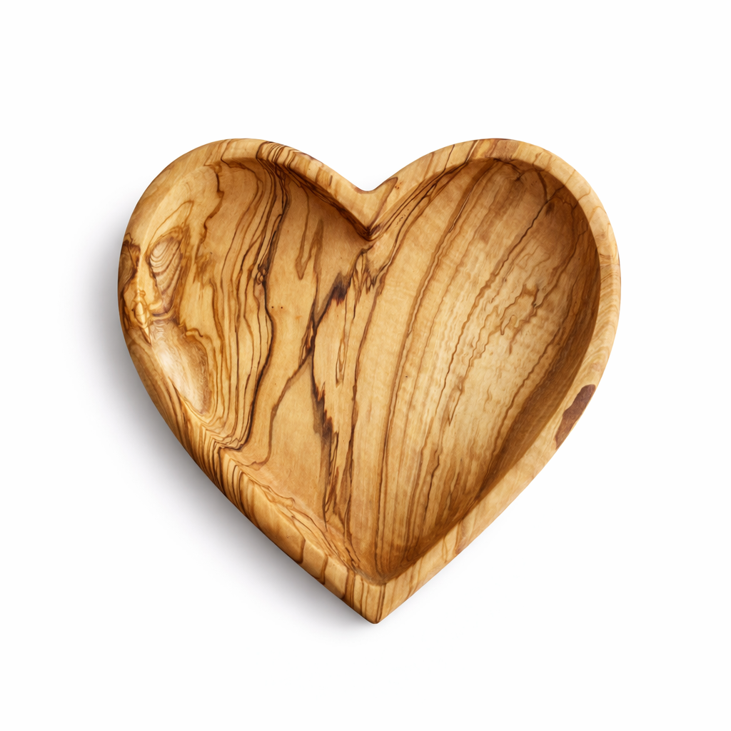 Personalized Heart Shaped Olive Wood Plate & Spoon Set