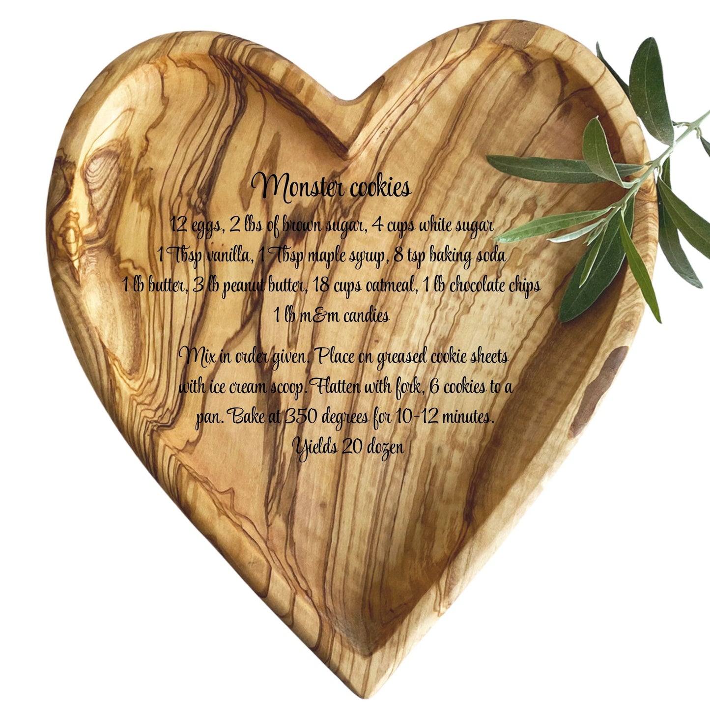 Personalized Heart Shaped Olive Wood Plate & Spoon Set