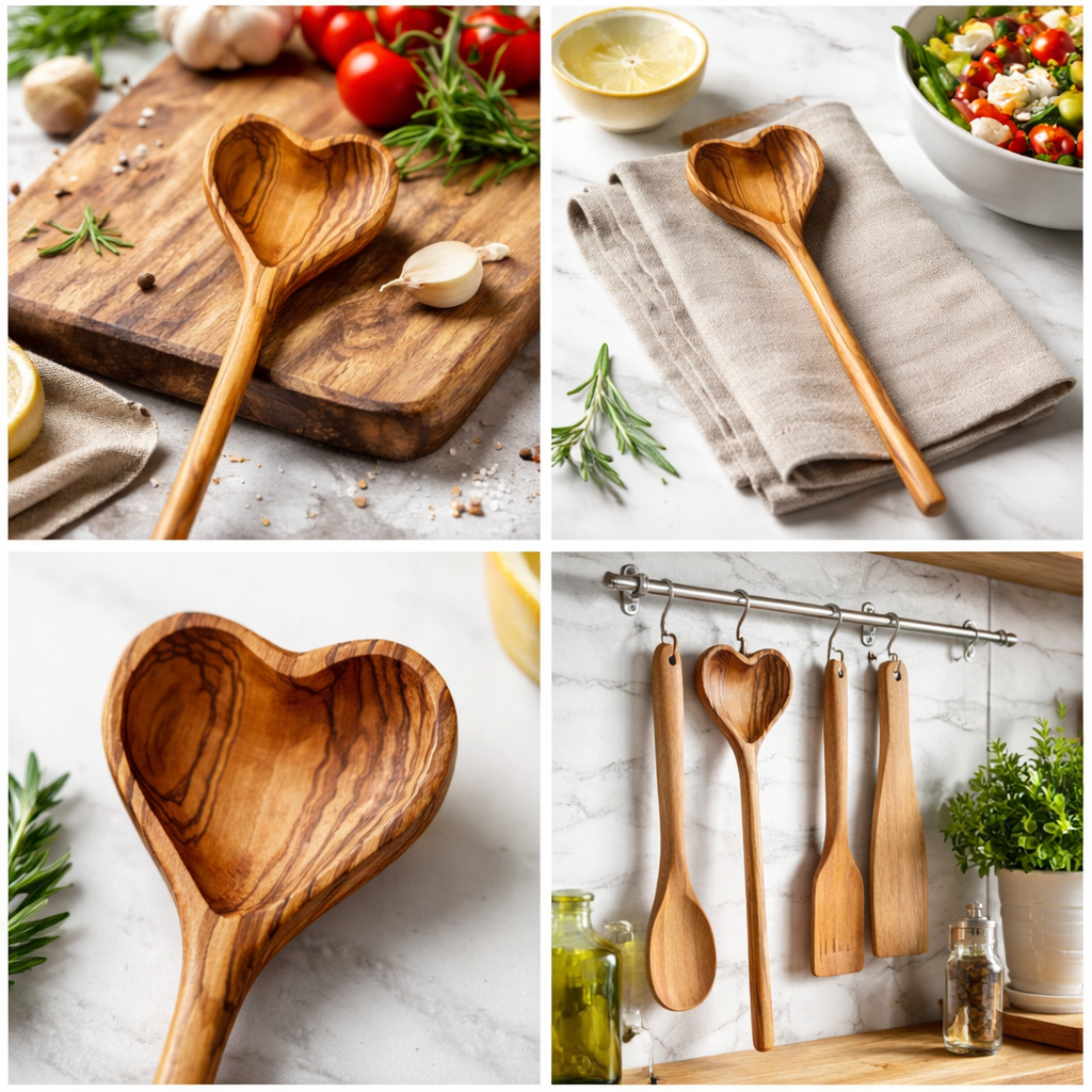 Personalized Heart Shaped Olive Wood Plate & Spoon Set
