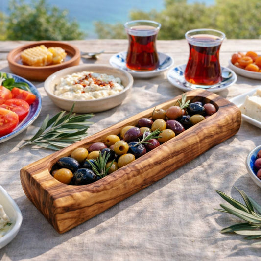 Olive Wood Olive Serving Dish – Handmade Natural Olive Bowl