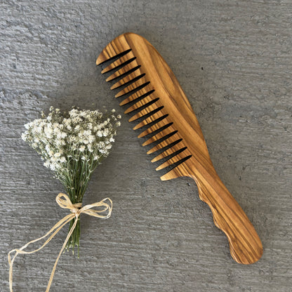 Olive Wood Wide Tine Comb, Handmade Wooden Hairbrush, Wooden Comb