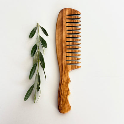 Olive Wood Wide Tine Comb, Handmade Wooden Hairbrush, Wooden Comb