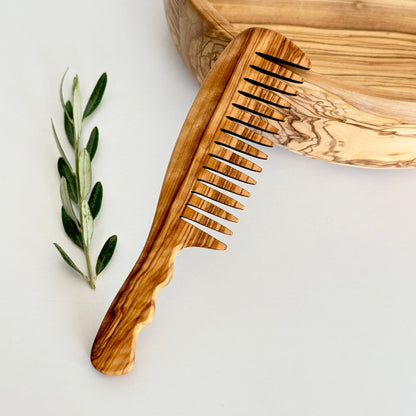 Olive Wood Wide Tine Comb, Handmade Wooden Hairbrush, Wooden Comb
