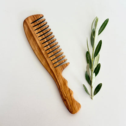 Olive Wood Wide Tine Comb, Handmade Wooden Hairbrush, Wooden Comb
