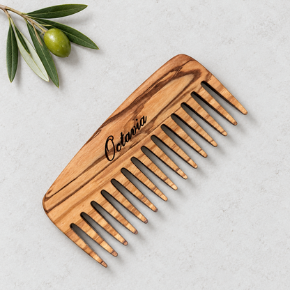 Personalized Olive Wood Wide Tine Comb, Handmade Wooden Beauty Comb, Authentic Hair comb, Christmas Gift