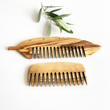 Olive Wood Beauty Comb Set of 2, Wooden Wide Tine Combs, Wooden Close Tine Combs, Authentic Comb Set