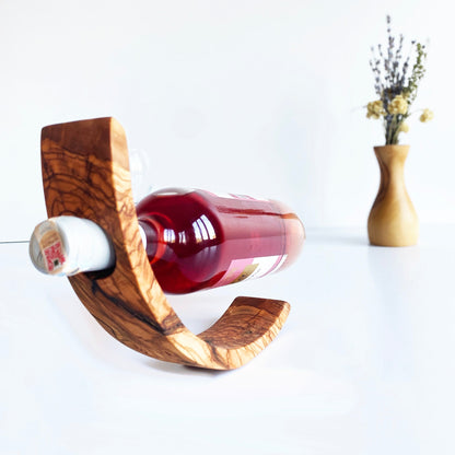 Stylish Olive Wood Wine Bottle Holder, Unique and Functional..