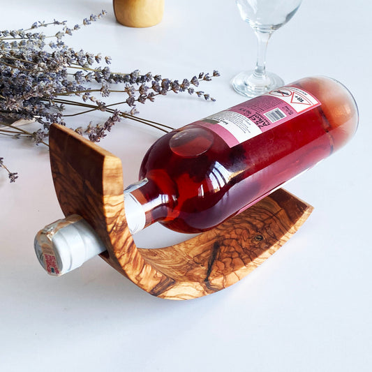 Stylish Olive Wood Wine Bottle Holder, Unique and Functional..