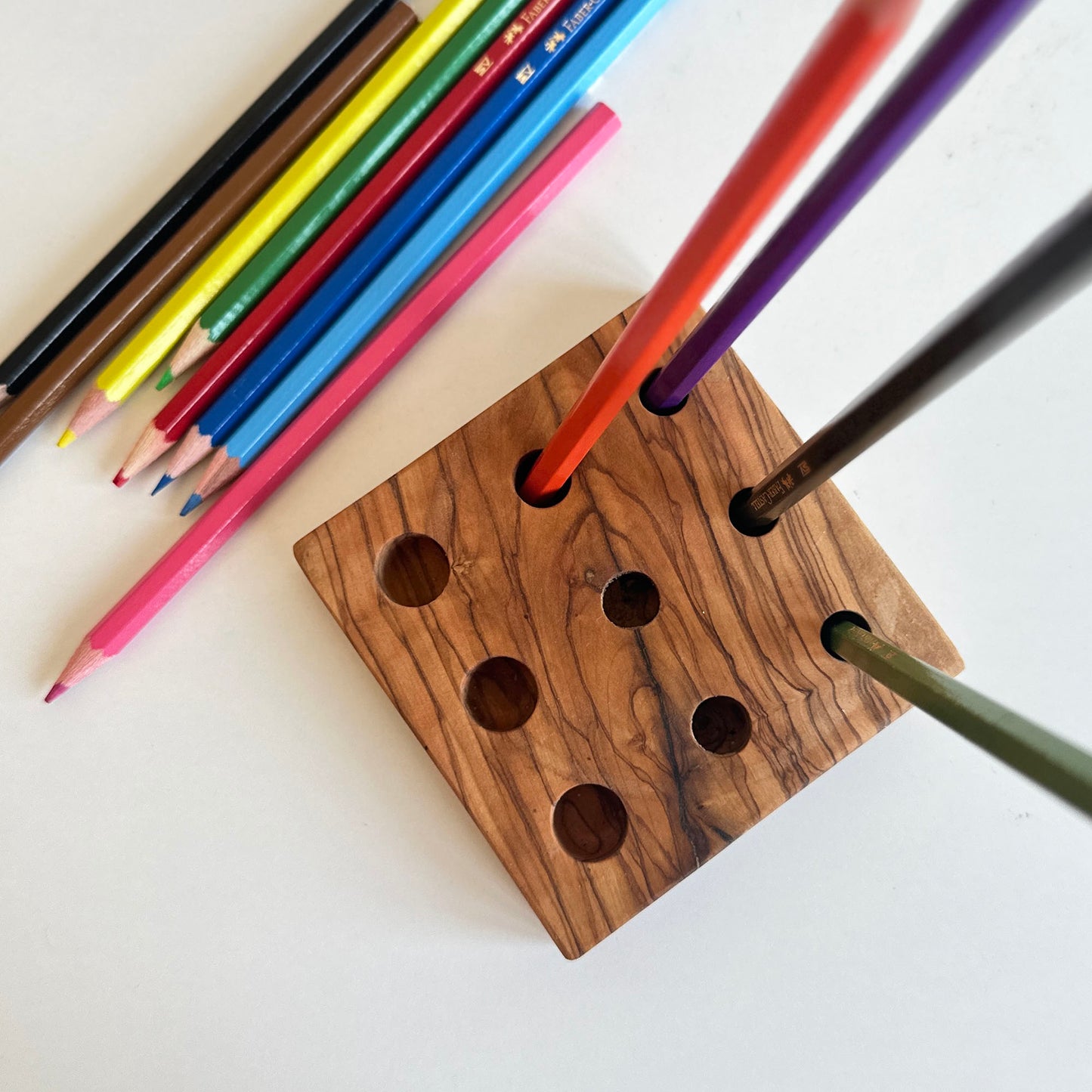 Handmade Olive Wood Desktop Organizers - Office Desk Supplies - Wooden Desk Accessories, Pen-Paperclip-Note-Business Card Holder, Phone-Tablet Stand