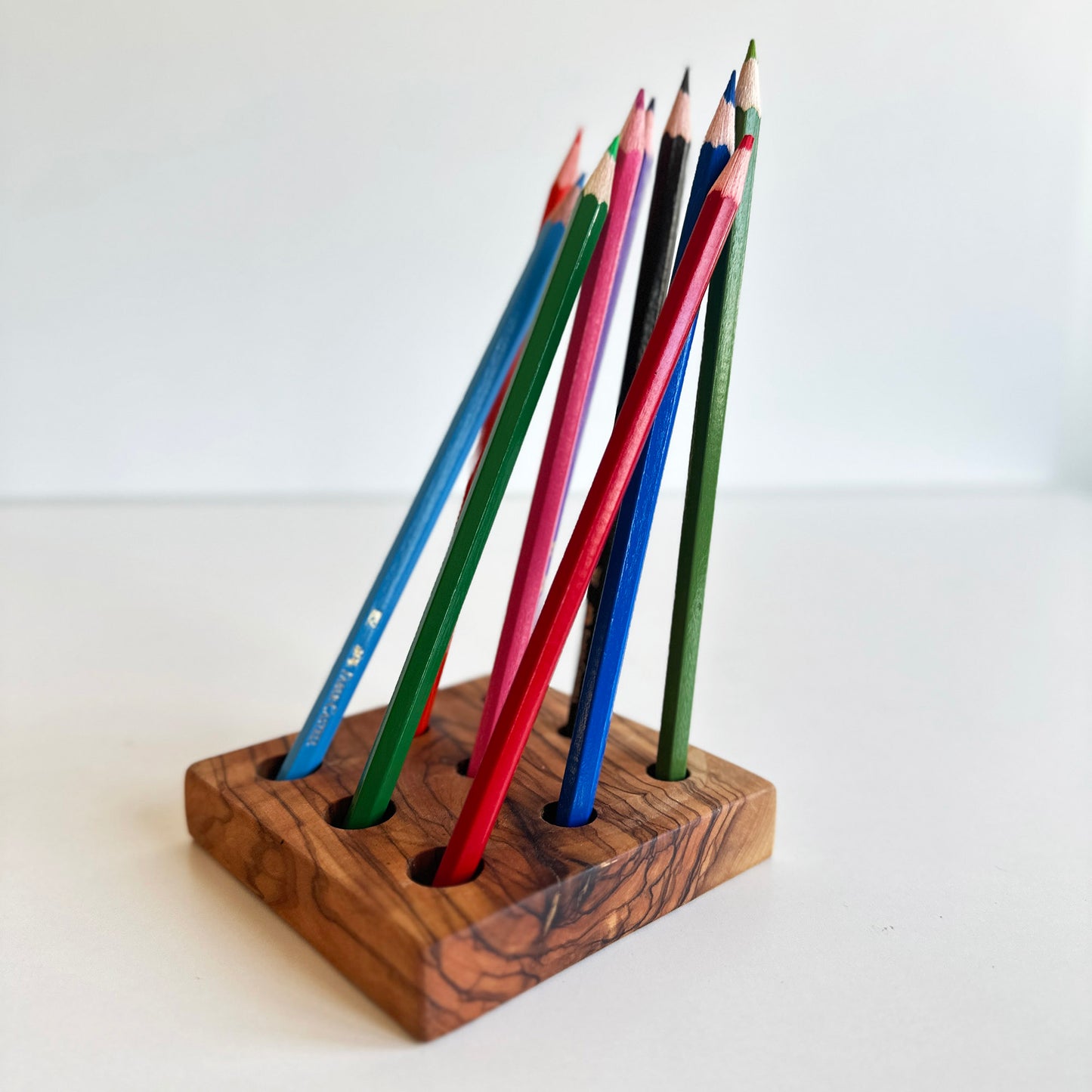 Handmade Olive Wood Desktop Organizers - Office Desk Supplies - Wooden Desk Accessories, Pen-Paperclip-Note-Business Card Holder, Phone-Tablet Stand