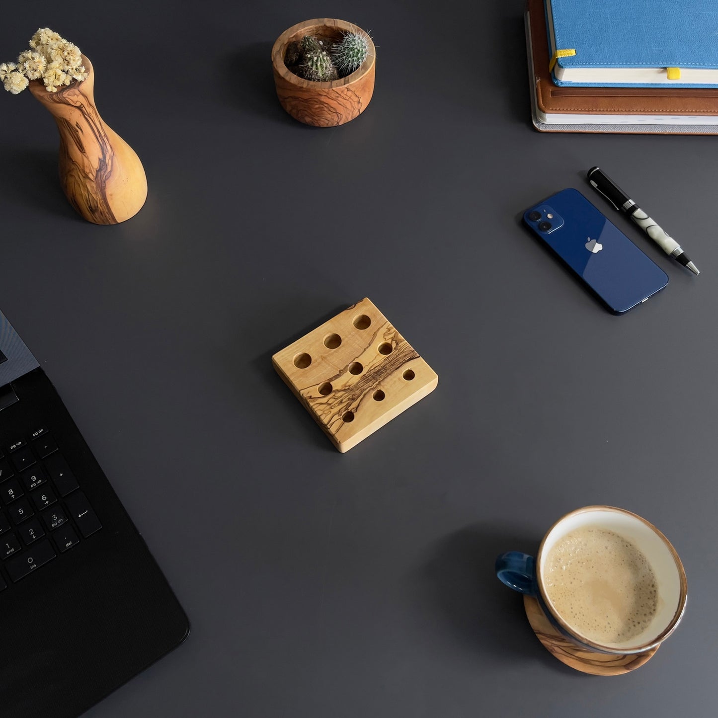 Handmade Olive Wood Desktop Organizers - Office Desk Supplies - Wooden Desk Accessories, Pen-Paperclip-Note-Business Card Holder, Phone-Tablet Stand