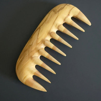 Olive Wood Wide-Tooth Comb – Special design, handmade wooden comb, Natural and Stylish