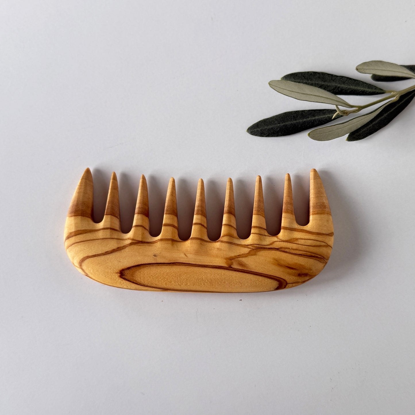 Olive Wood Wide-Tooth Comb – Special design, handmade wooden comb, Natural and Stylish