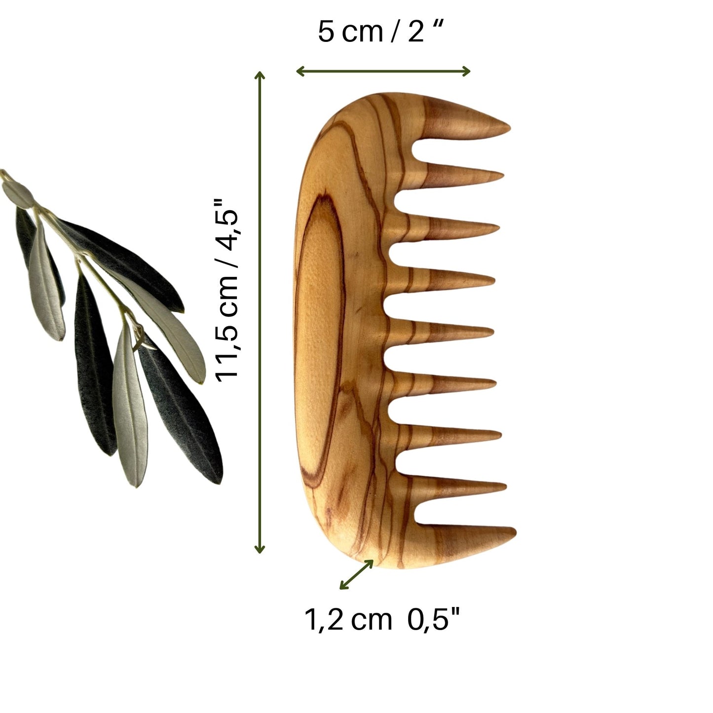 Olive Wood Wide-Tooth Comb – Special design, handmade wooden comb, Natural and Stylish