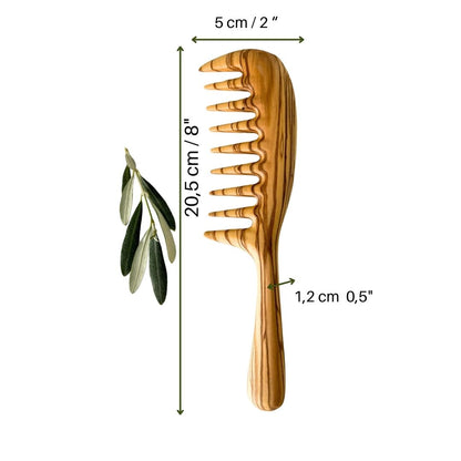 Helene Olive Wood Wide-Tooth Handle Comb – Personalized, Natural and Stylish
