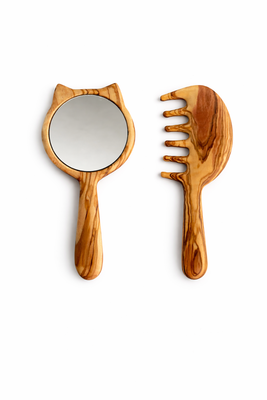 Personalized Olive Wood Comb & Mirror Set for Girls
