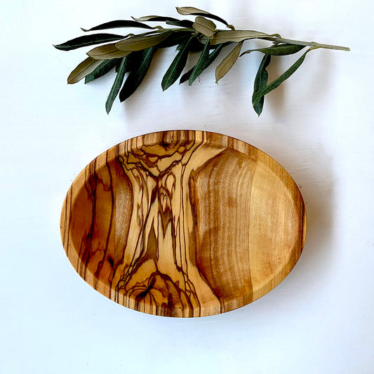 Olive Wood Elliptic Plates, Wooden Serving Plates for Fruit and Vegetables, Oval Snack Dishes