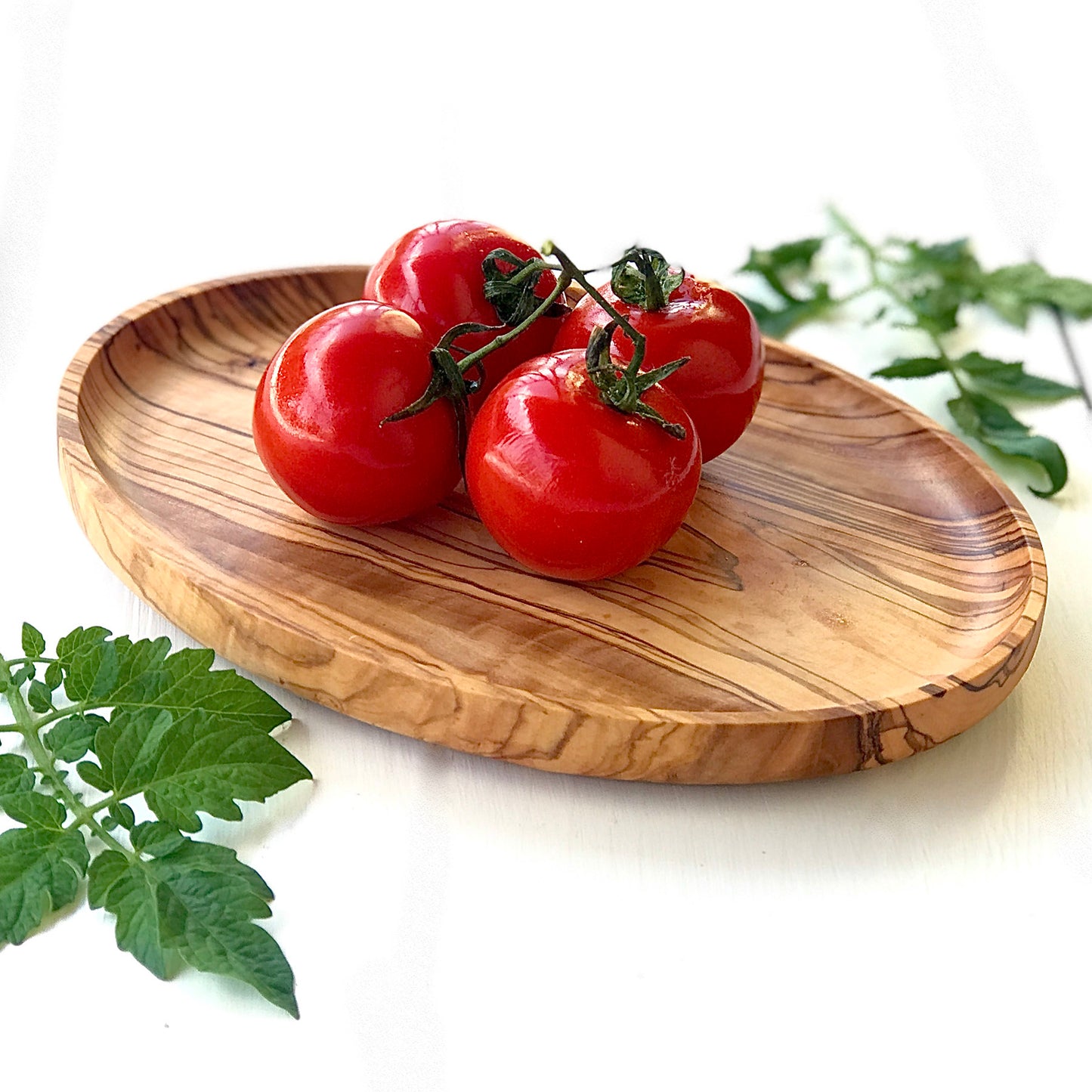 Olive Wood Elliptic Plates, Wooden Serving Plates for Fruit and Vegetables, Oval Snack Dishes