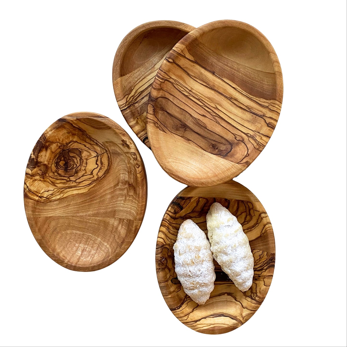 Olive Wood Elliptic Plates, Wooden Serving Plates for Fruit and Vegetables, Oval Snack Dishes