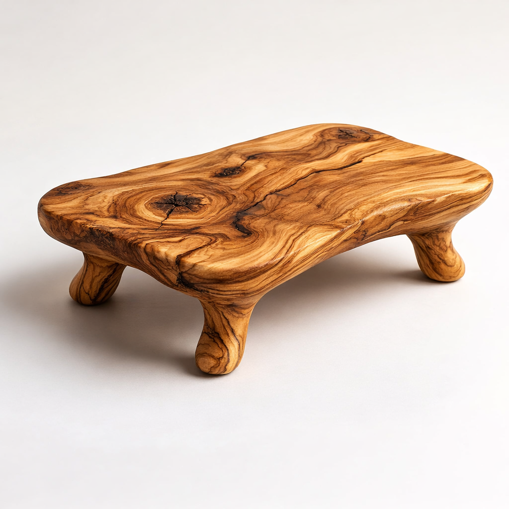Olive Wood Cat Feeder Stand