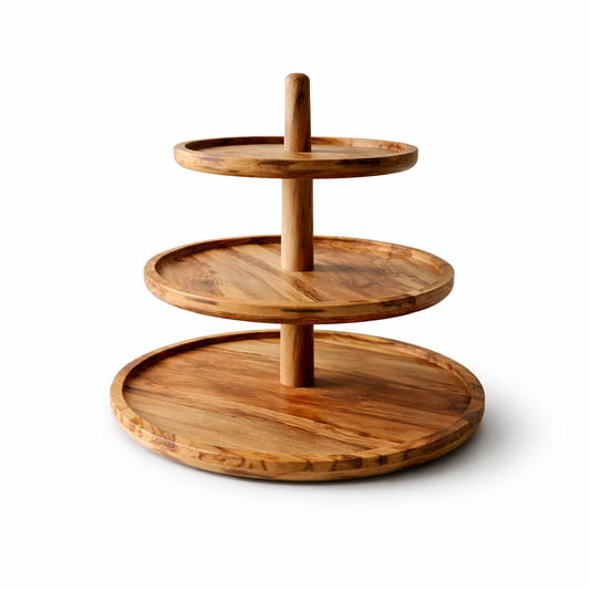 Handmade 3-Tier Olive Wood Serving Stand | Modular Dessert Tower, Cupcake & Snack Display | Natural Olive Wood Tray | Removable Shelves | Rustic Home & Wedding Decor