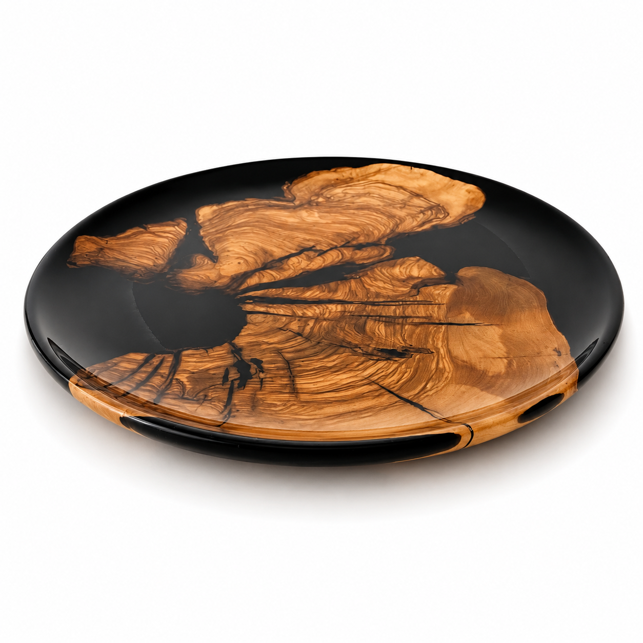 Zeus Olive Wood & Epoxy Decorative Serving Plate – Handcrafted Wooden Platter – Modern Rustic Table Decor – Unique Housewarming Gift