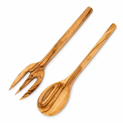 Stylish Olive Wood Serving Set, Wooden Salad Spoon and Fork