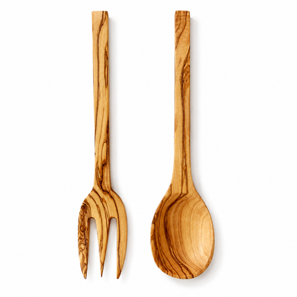 Stylish Olive Wood Serving Set, Wooden Salad Spoon and Fork