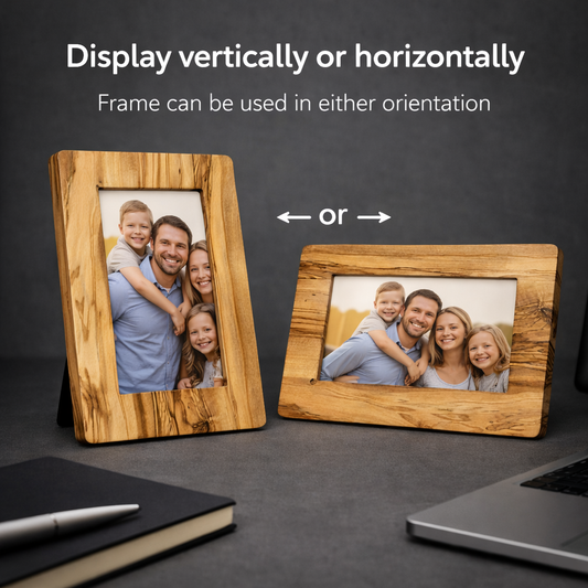 Personalized Olive Wood Photo Frame – Handcrafted, Dual Orientation (Vertical & Horizontal)