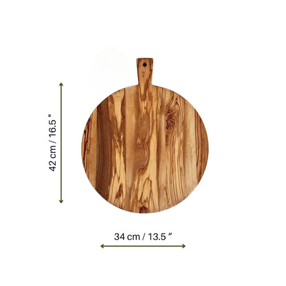 Olive Wood Round Cheese And Pizza Board With Handle | Afrodit Cheese And Pizza Board