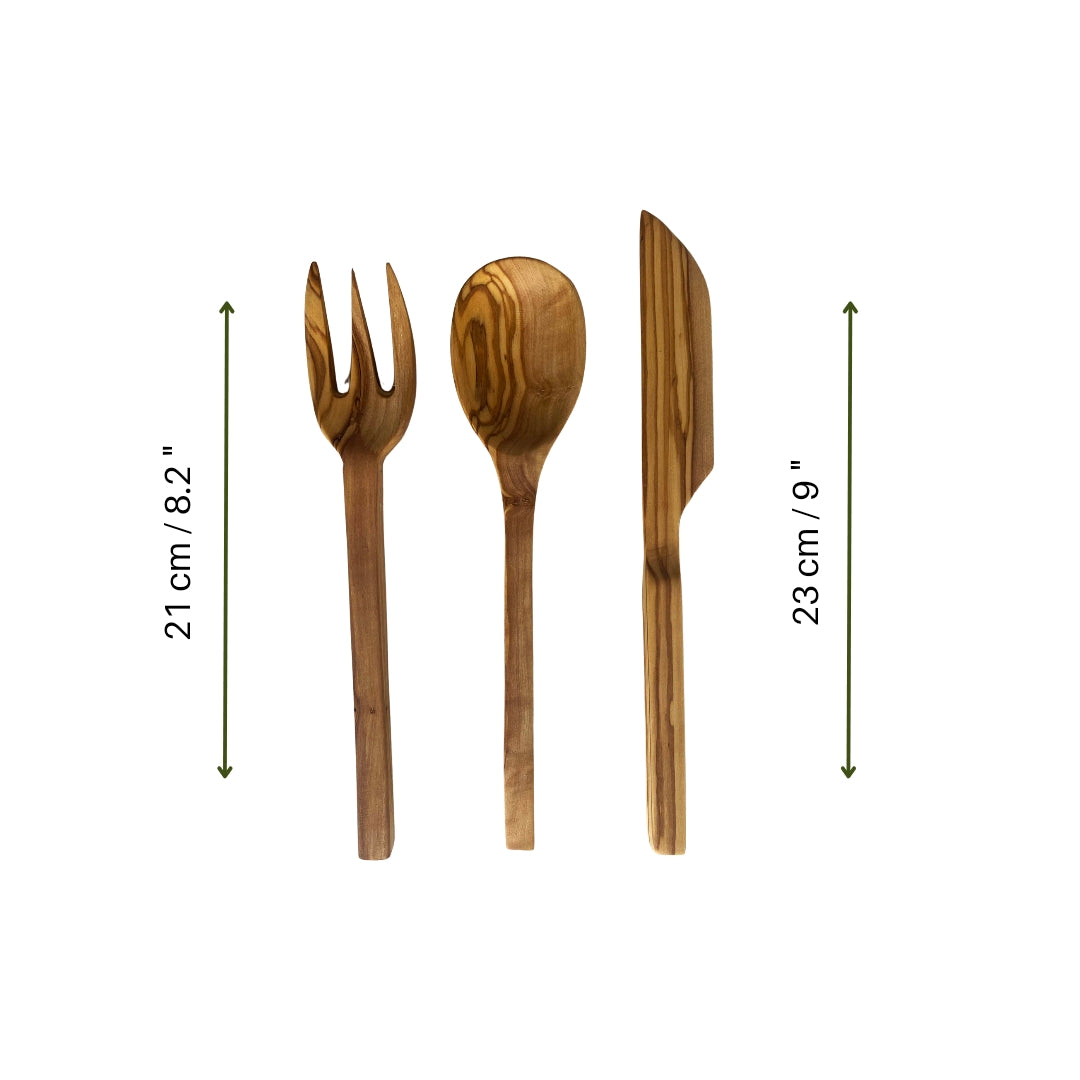 Elegant Olive Wood Spoon, Fork and Knife Set, Wooden Cutlery Set