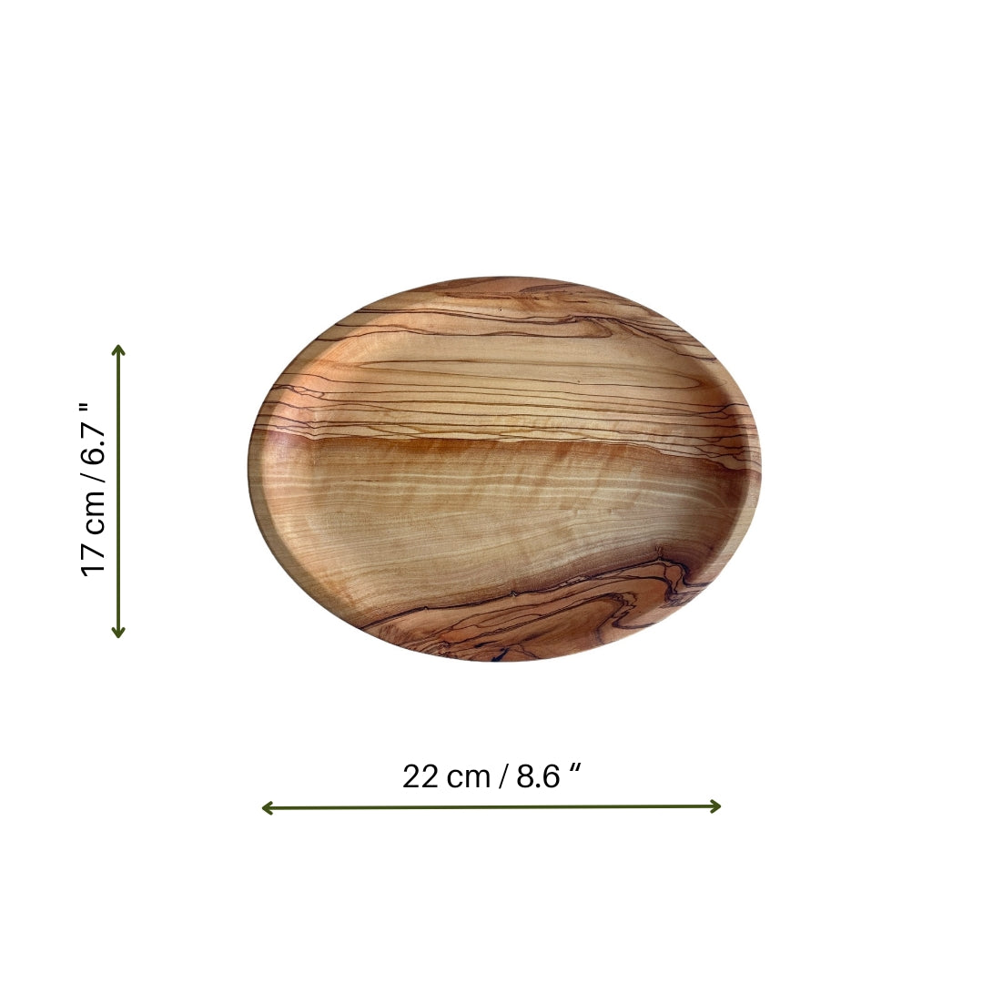 Olive Wood Elliptic Plates, Wooden Serving Plates for Fruit and Vegetables, Oval Snack Dishes