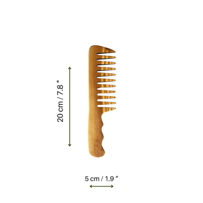 Olive Wood Wide Tine Comb, Handmade Wooden Hairbrush, Wooden Comb