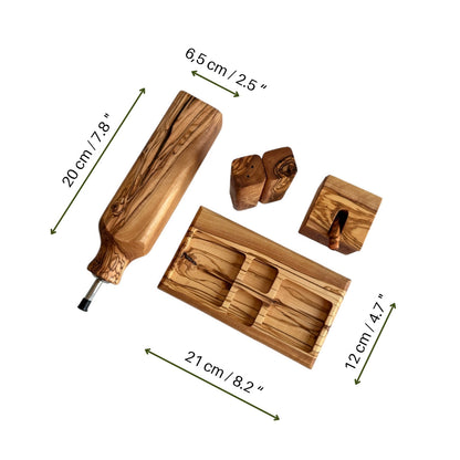 Handcrafted Olive Wood Dining Table Condiment Set - Hector Menage Set
