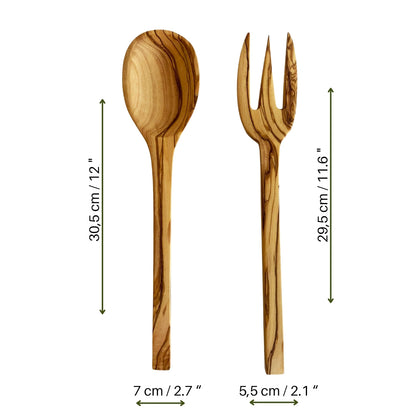 Stylish Olive Wood Serving Set, Wooden Salad Spoon and Fork