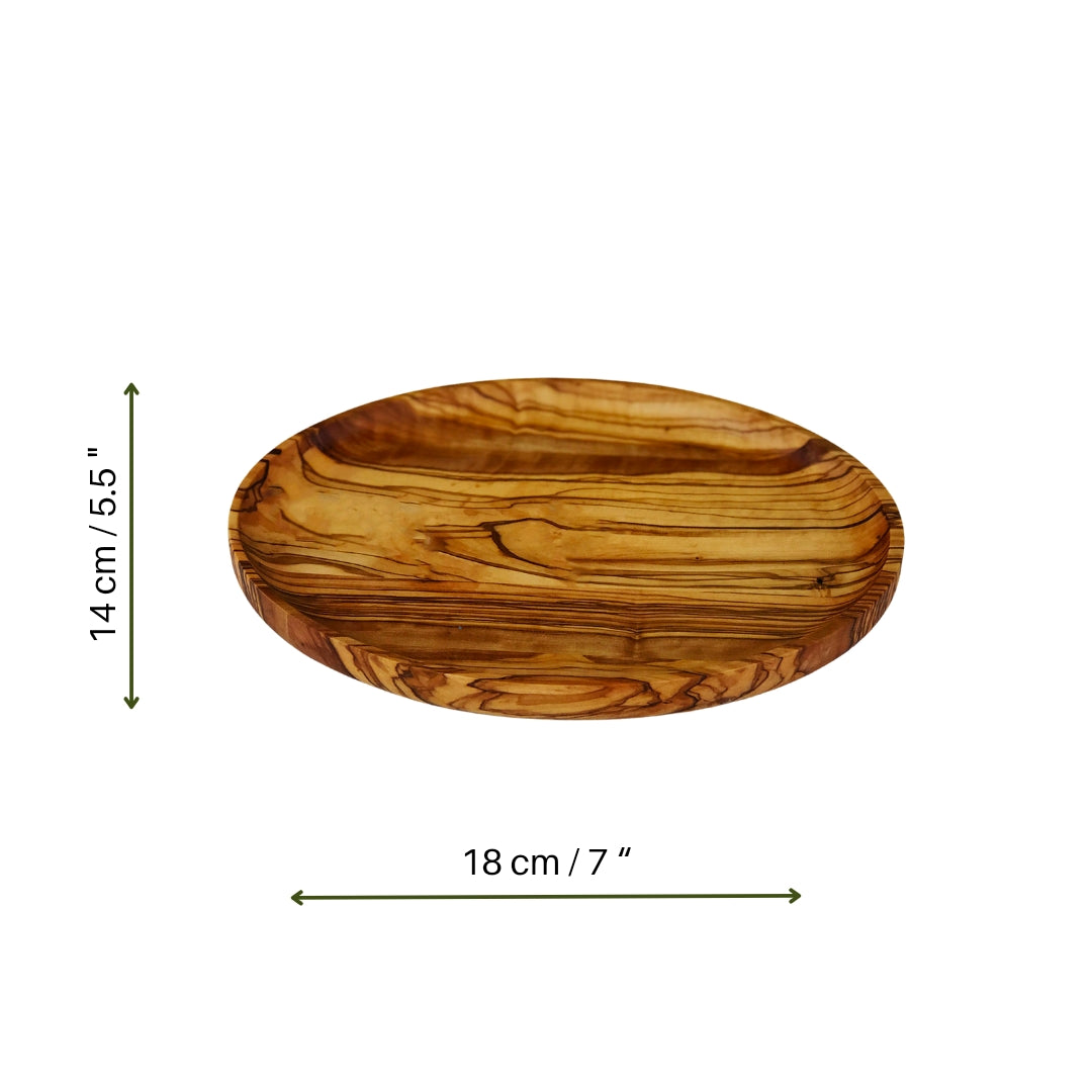 Olive Wood Elliptic Plates, Wooden Serving Plates for Fruit and Vegetables, Oval Snack Dishes