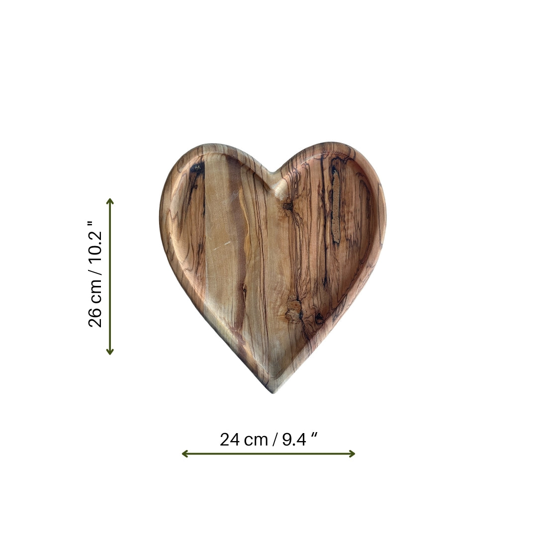 Personalized Heart Shaped Olive Wood Plate & Spoon Set