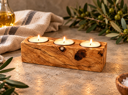 Wooden Cubic Candle Holders, Elegant Olive Wood Tealight Holders, Single - Double - Triple