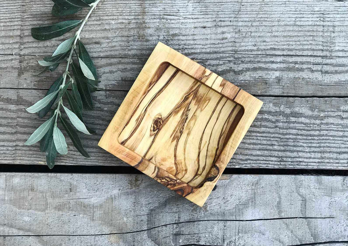 Olive Wood Square Snack Dishes, Wooden Snack Dishes