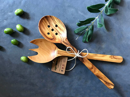 Olive Wood Kitchen Utensil Set, Salad Servers