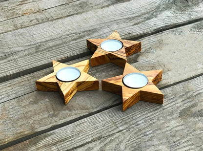 Olive Wood Tealight Holders Set, Olive Wood Tealight Holder