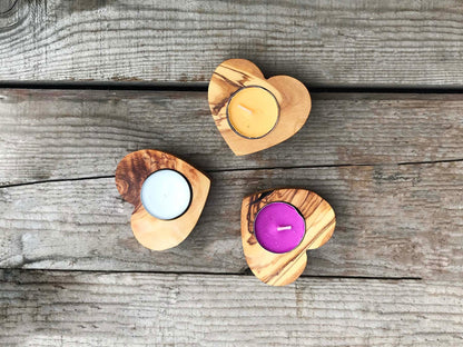 Olive Wood Tealight Holder Set, Christmas Tree Shape