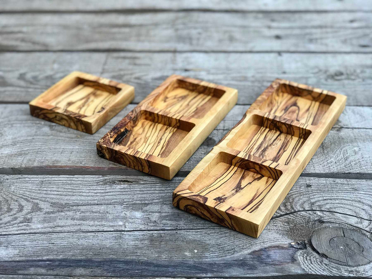 Olive Wood Square Snack Dishes, Wooden Serving Tray
