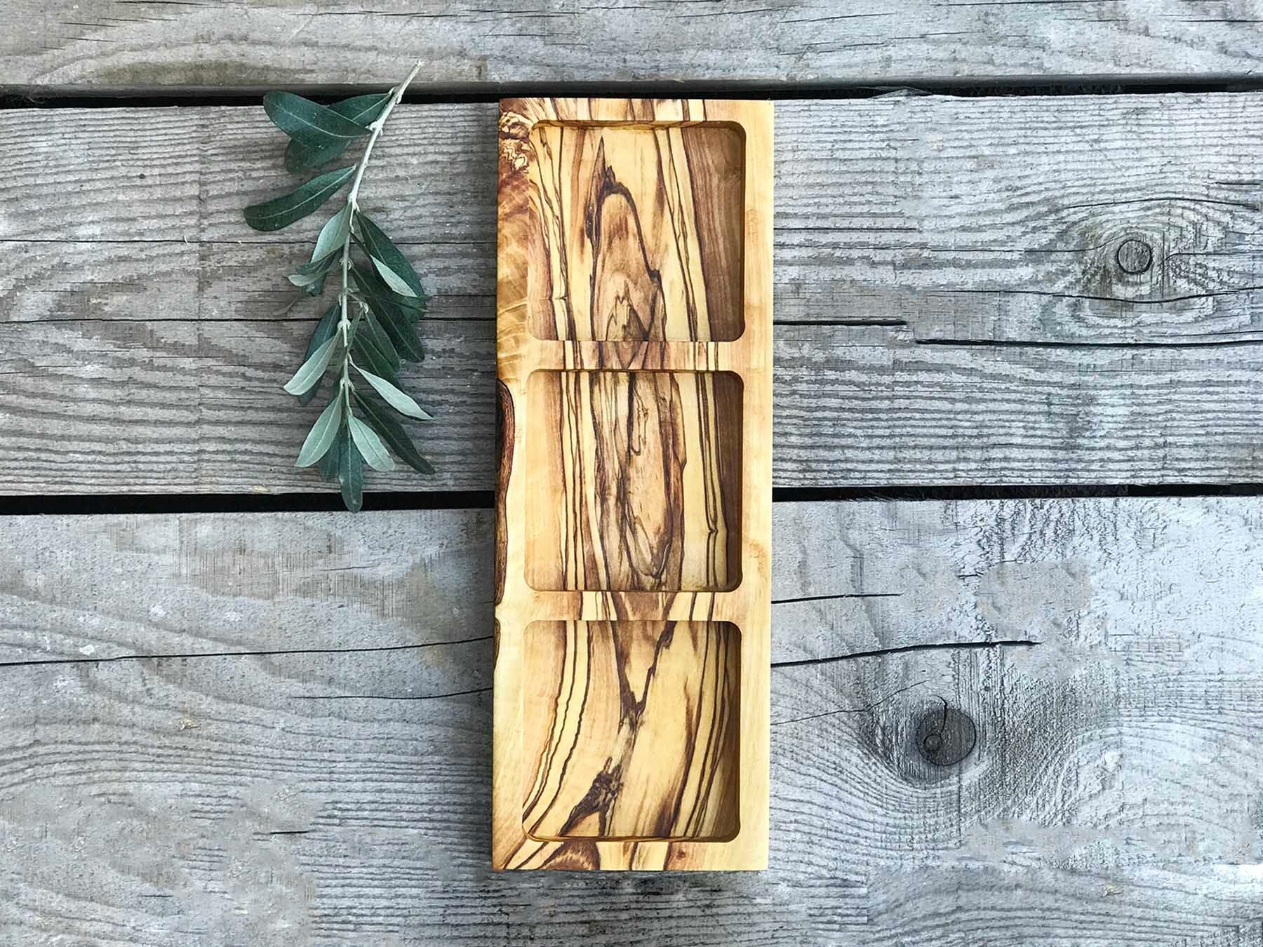 Olive Wood Square Snack Dishes, Wooden Snack Dishes