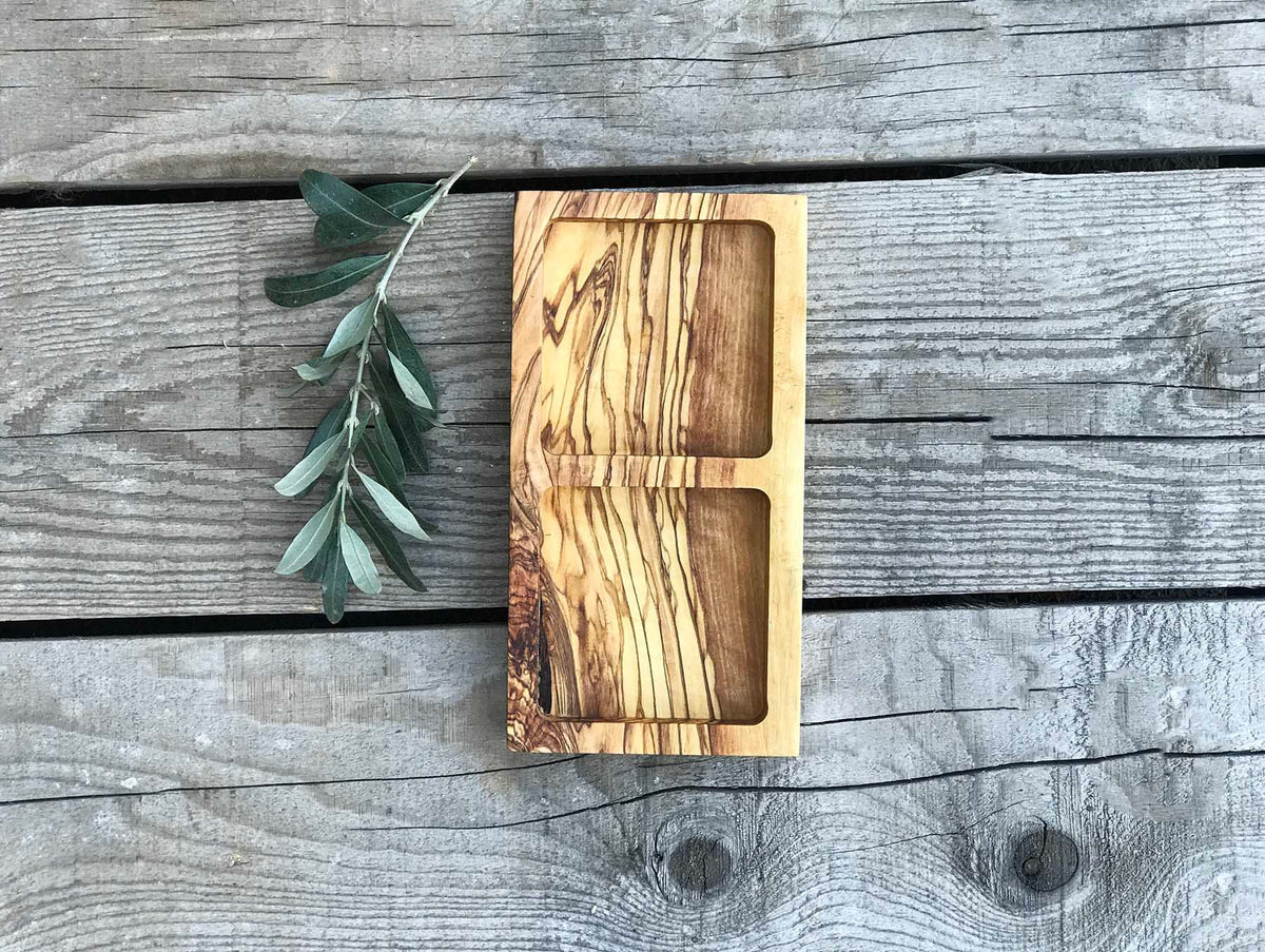 Olive Wood Square Snack Dishes, Wooden Serving Tray