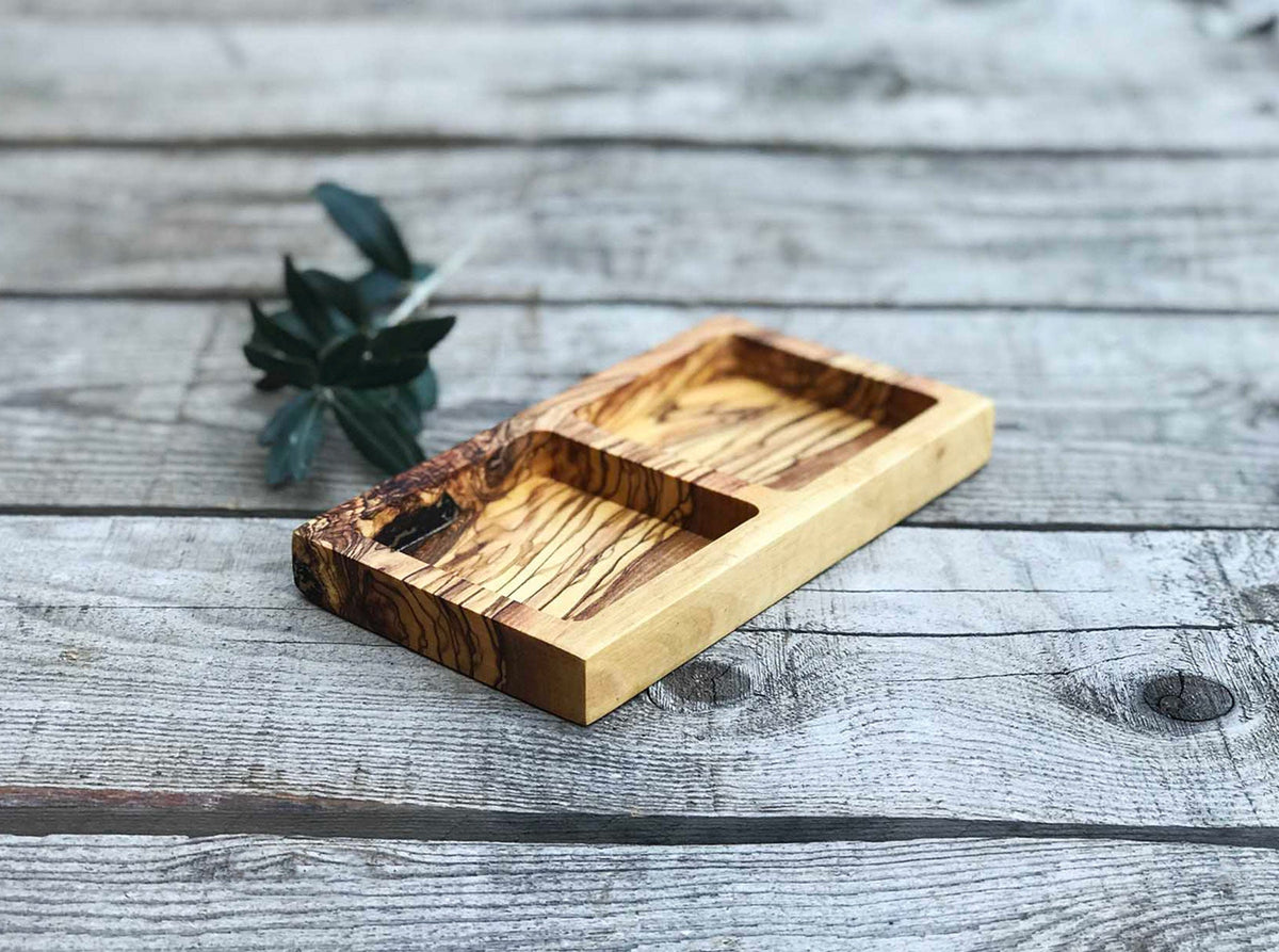 Olive Wood Square Snack Dishes, Wooden Serving Tray